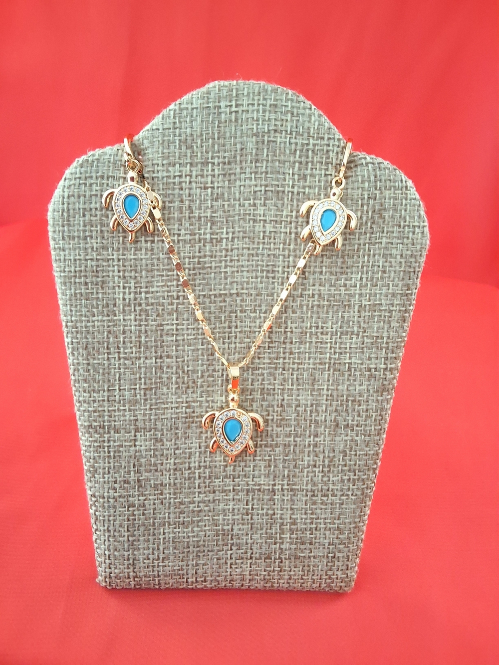 Turtle Gold-plated  Pendant Necklace and Earrings Set